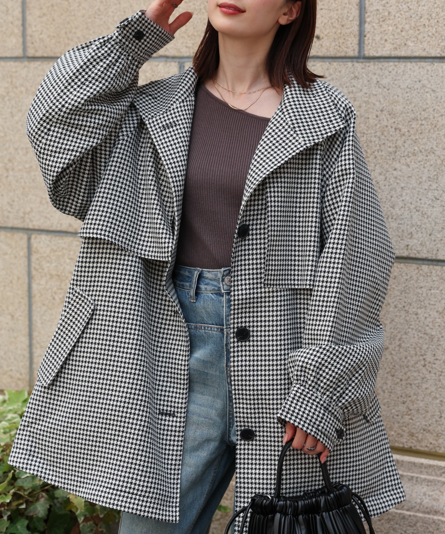 新色：ブラック系その他(千鳥格子)
model：162cm 着用サイズ：F