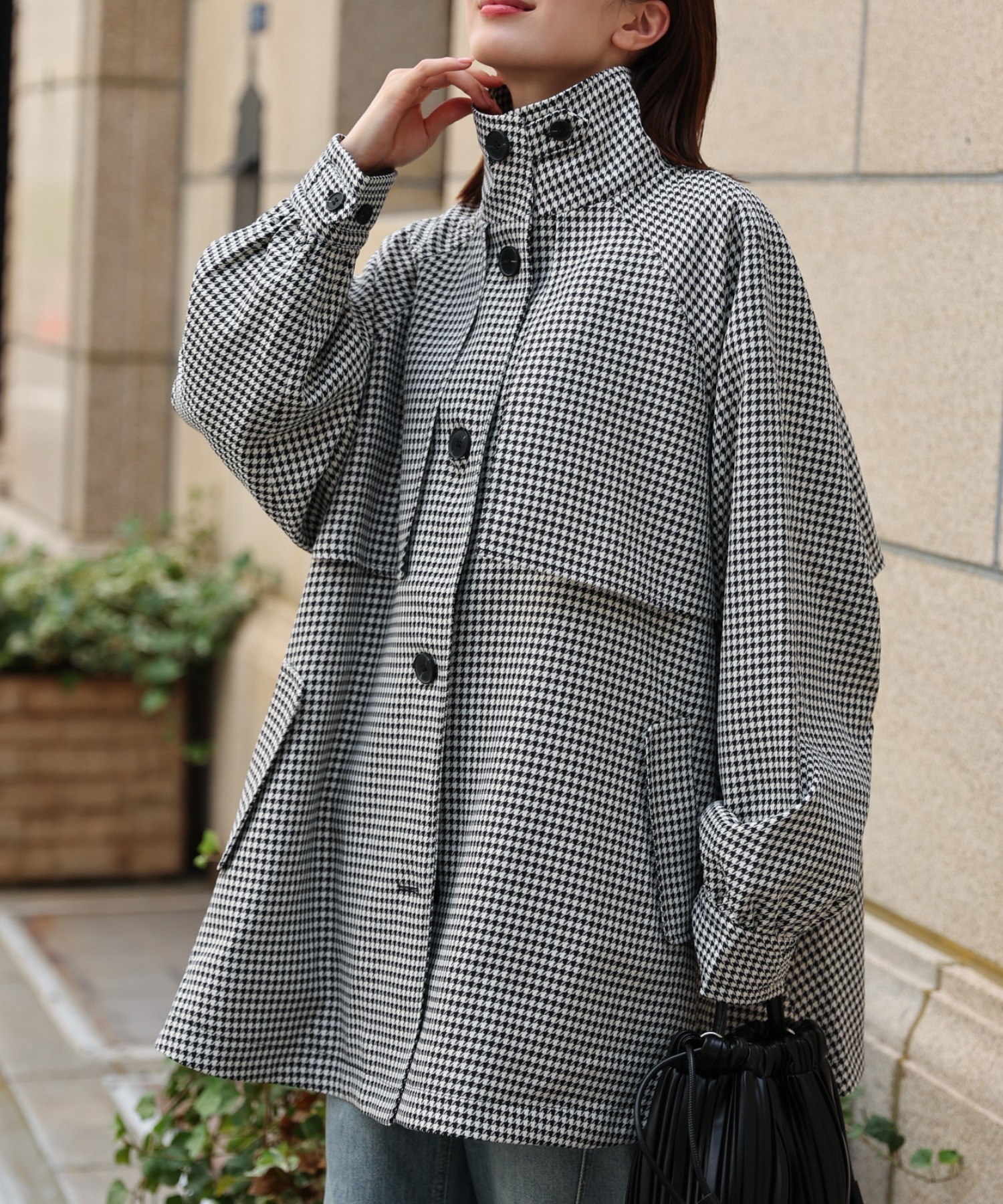 新色：ブラック系その他(千鳥格子)
model：162cm 着用サイズ：F