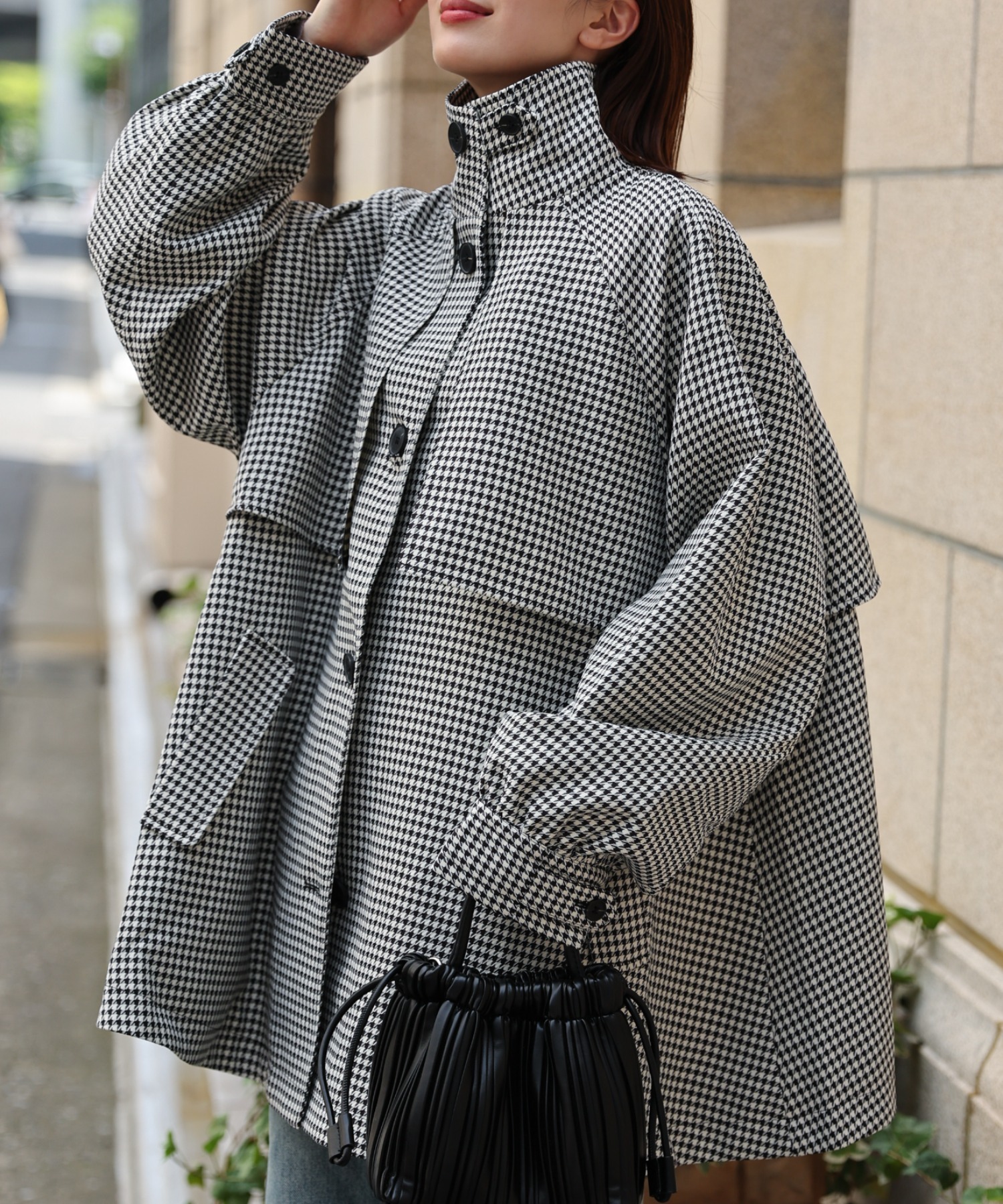新色：ブラック系その他(千鳥格子)
model：162cm 着用サイズ：F