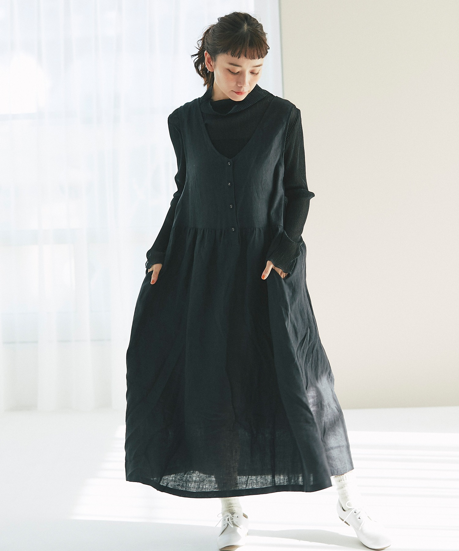 格安店 2wayリネンロングワンピース 格安店 2wayリネンロングワンピース