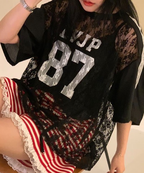 tシャツ A'GEM/9 × .kom 「.KOM/ドットケーオーエム」チェックレイヤードカットソー レディース A'GEM/9 × .kom 『.KOM/ドットケーオーエム』チェックレイヤード