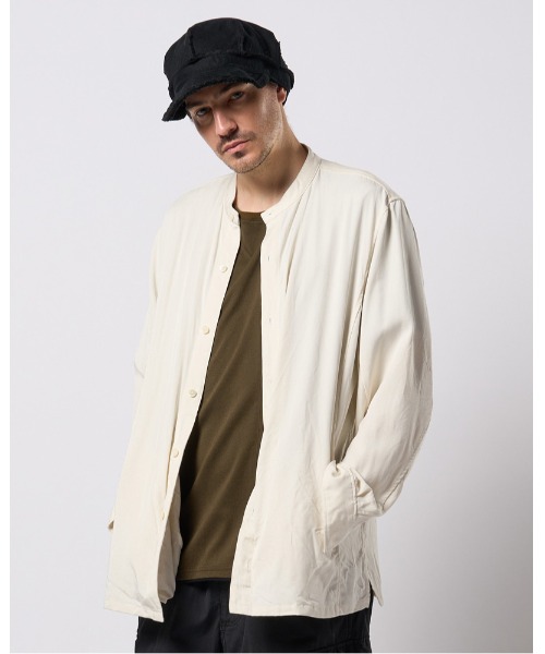 Рубашка-пальто с воротником-стойкой (band collar shirt coat)