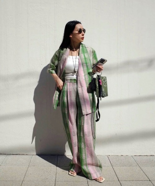 CHECK EMBROIDERY STRAIGHT PANTS