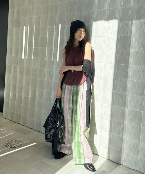 パンツ CHECK EMBROIDERY STRAIGHT PANTS CHECK EMBROIDERY STRAIGHT PANTS