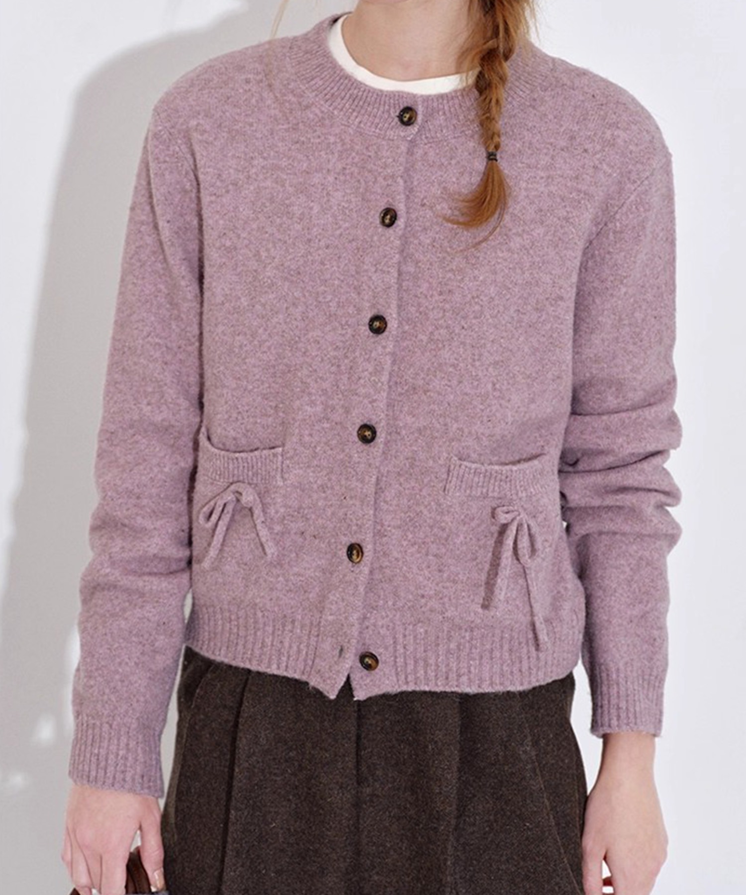 リボンポケット クルーネック ニットカーディガン FD25S002【Fano