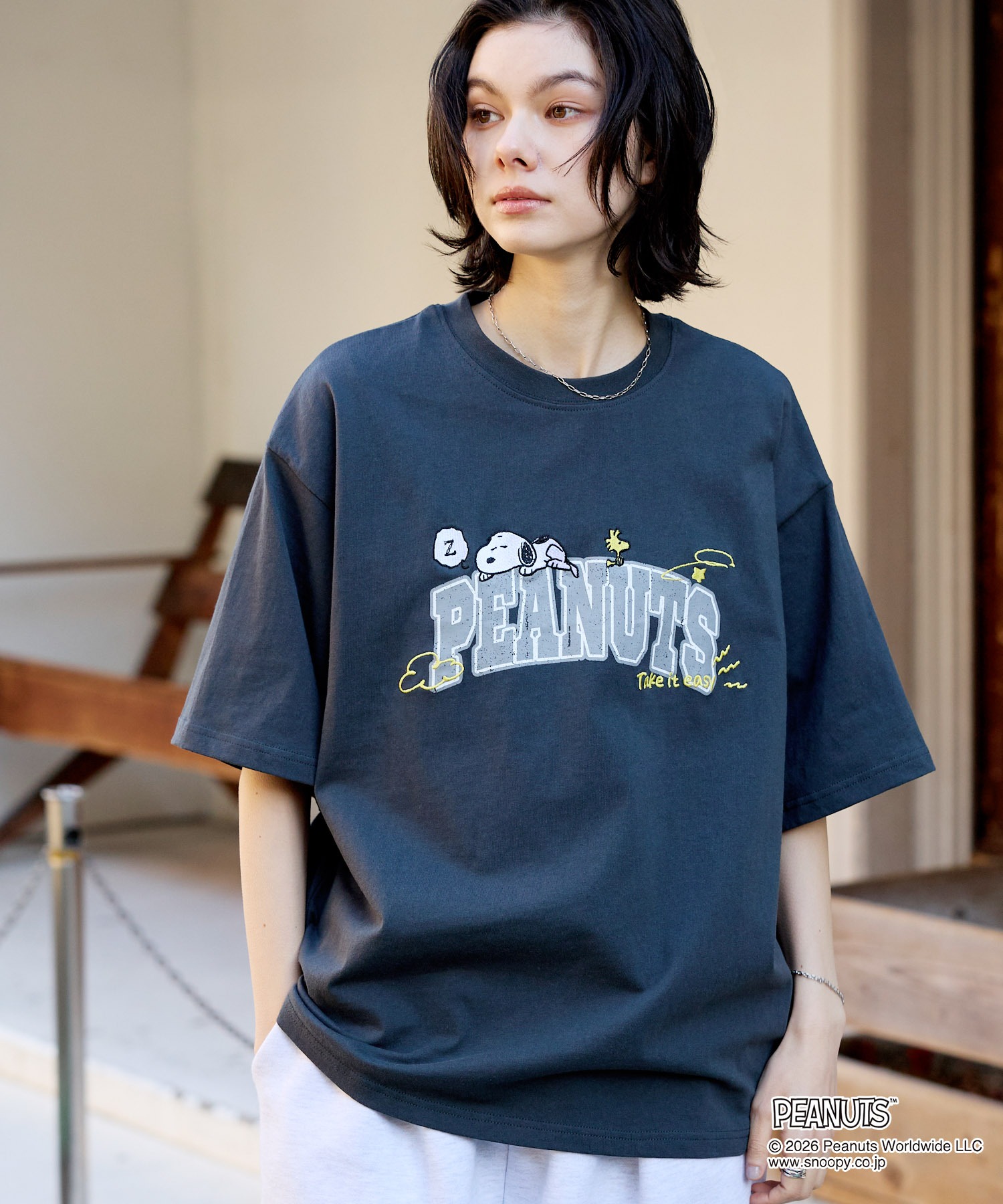 BAYSIDE USA製 スヌーピー PEANUTS 限定 フォト Tシャツ S FREAK'S STORE/PEANUTS フレンズ ロゴ刺繍 プリントTシャツ 限定展開