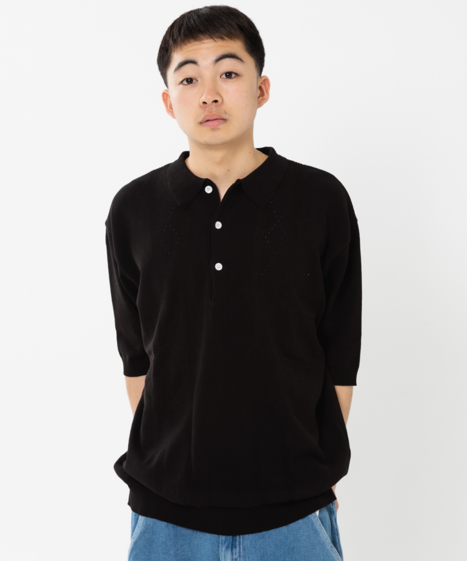 mahagrid/マハグリッド』DIAMOND HALF KNIT POLO/ダイアモンド