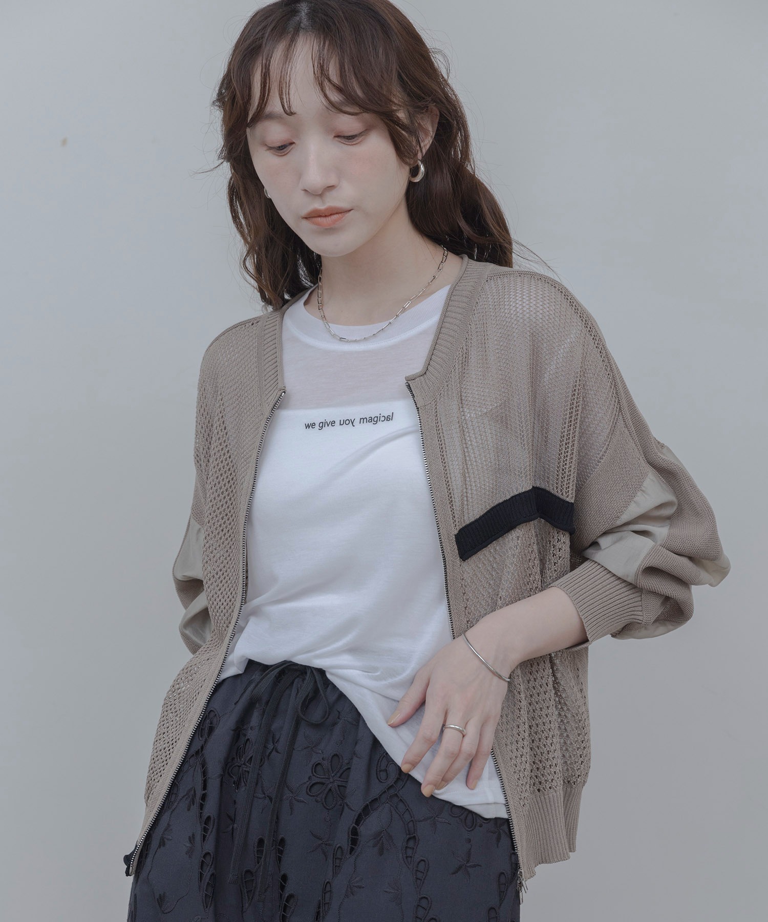 Eimee Lawメッシュ素材 ブルゾン 布帛MIXメッシュニットブルゾン Eimee Law│Eimee Law & LHELBIE 公式