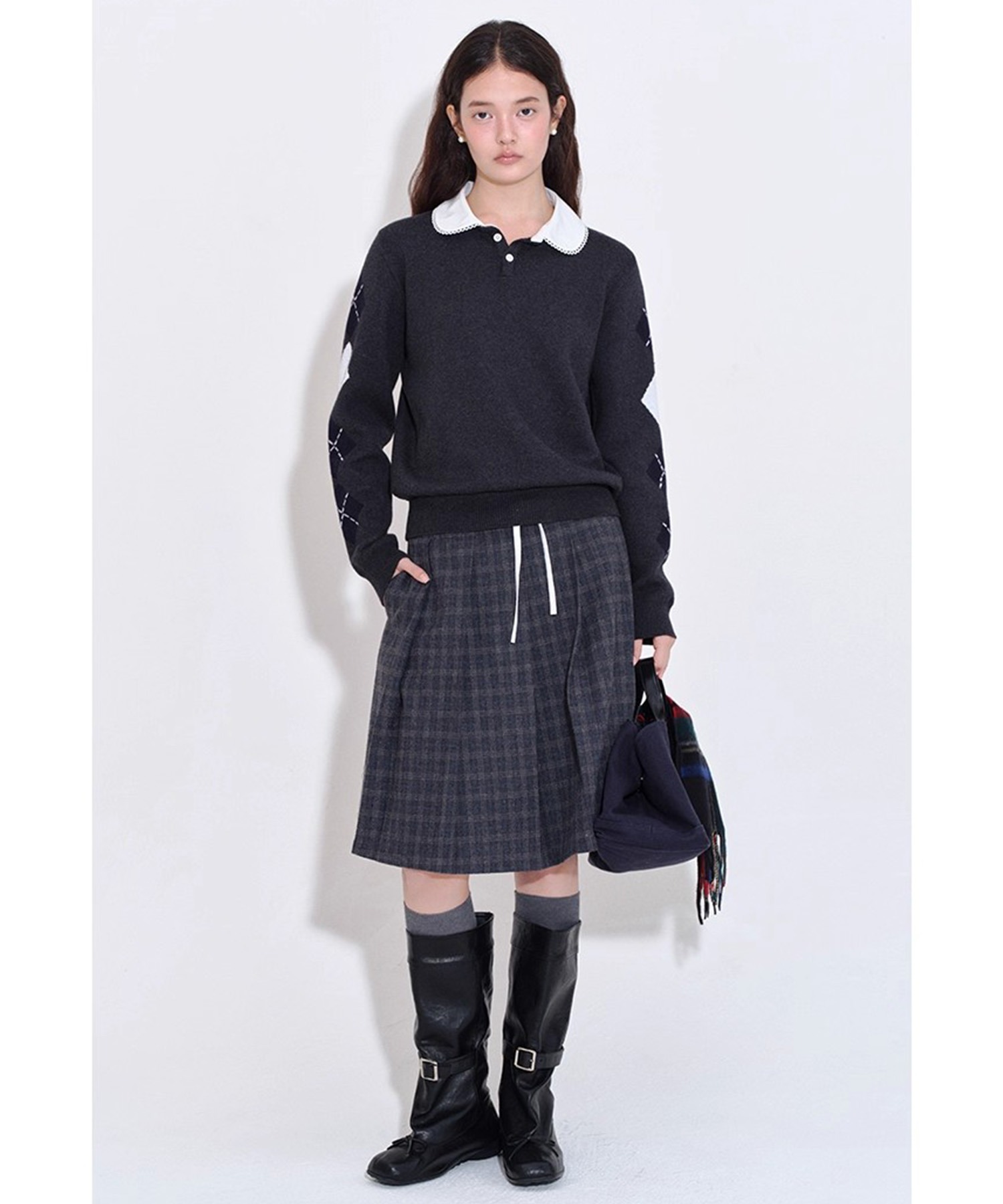 アーガイル柄 ウールポロニットトップス FQ25S240【Fano Studios