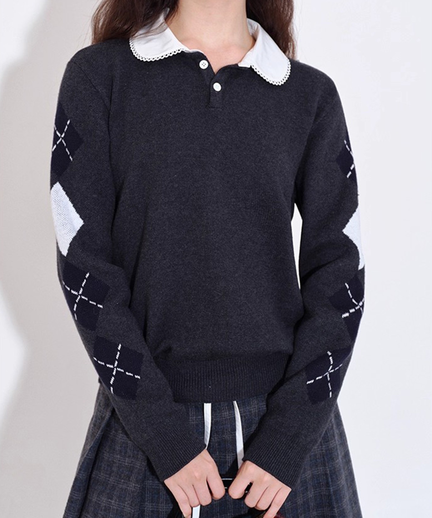 トップス Aya アーガイル柄 ウールポロニットトップス FQ25S240【Fano Studios