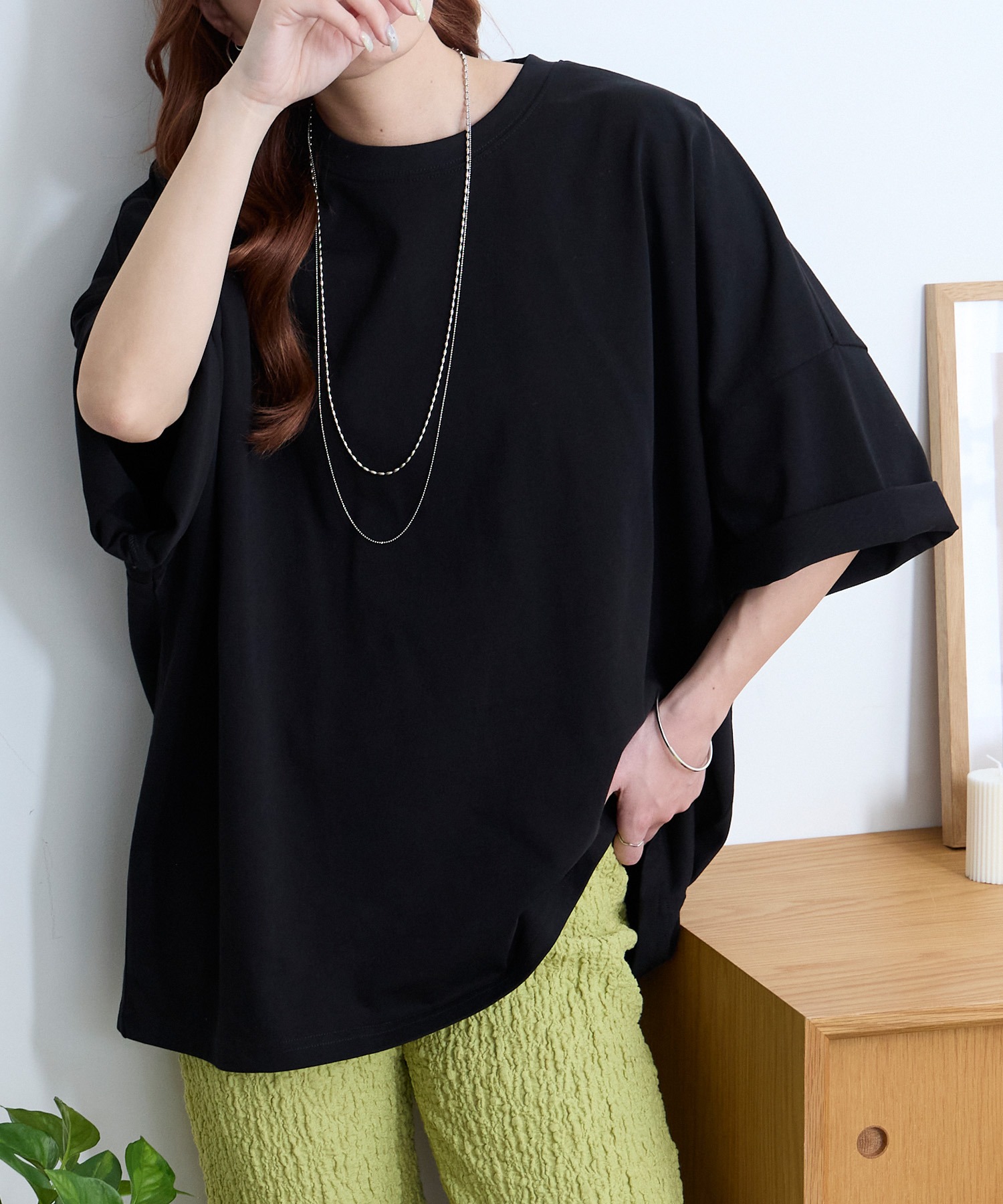 45R コットン ドルマンスリーブ Tシャツ ロゴ刺繍 レース オーバーサイズ UVカット/接触冷感＞ゆるっとドルマンスリーブ オーバーサイズ 半袖T