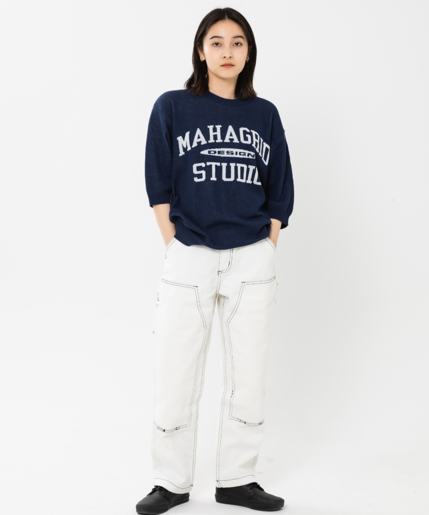 mahagrid/マハグリッド』COLLEGE LOGO HALF KNIT/カレッジロゴハーフ