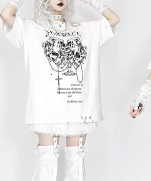 ♡asさま専用♡ A'GEM/9 × .kom 『AOSPACE』ステッチスカル半袖Tシャツ