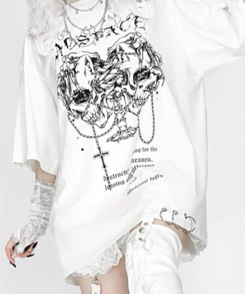 tシャツ A'GEM/9 × .kom 「AOSPACE」 ツインスカル半袖Tシャツ レディース メンズ A'GEM/9 × .kom 『AOSPACE』 ツインスカル半袖Tシャツ