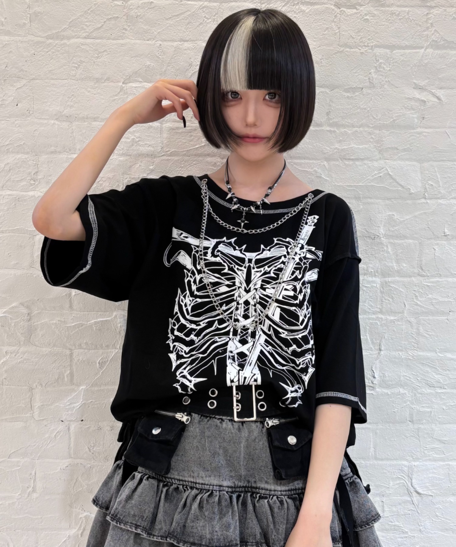 tシャツ A'GEM/9 × .kom 「AOSPACE」 ツインスカル半袖Tシャツ レディース メンズ A'GEM/9 × .kom 『AOSPACE』 ツインスカル半袖Tシャツ