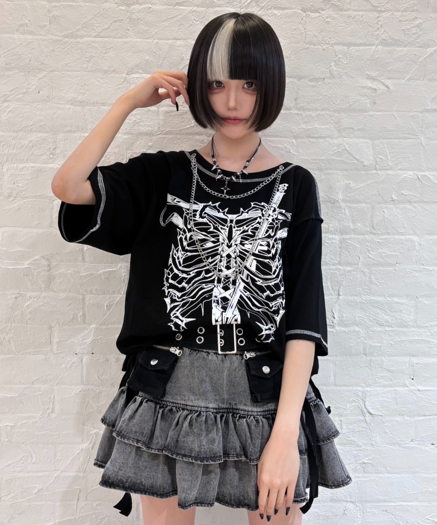 tシャツ A'GEM/9 × .kom 「AOSPACE」オフショルスカル半袖Tシャツ レディース A'GEM/9 × .kom 『AOSPACE』オフショルスカル半袖Tシャツ（T