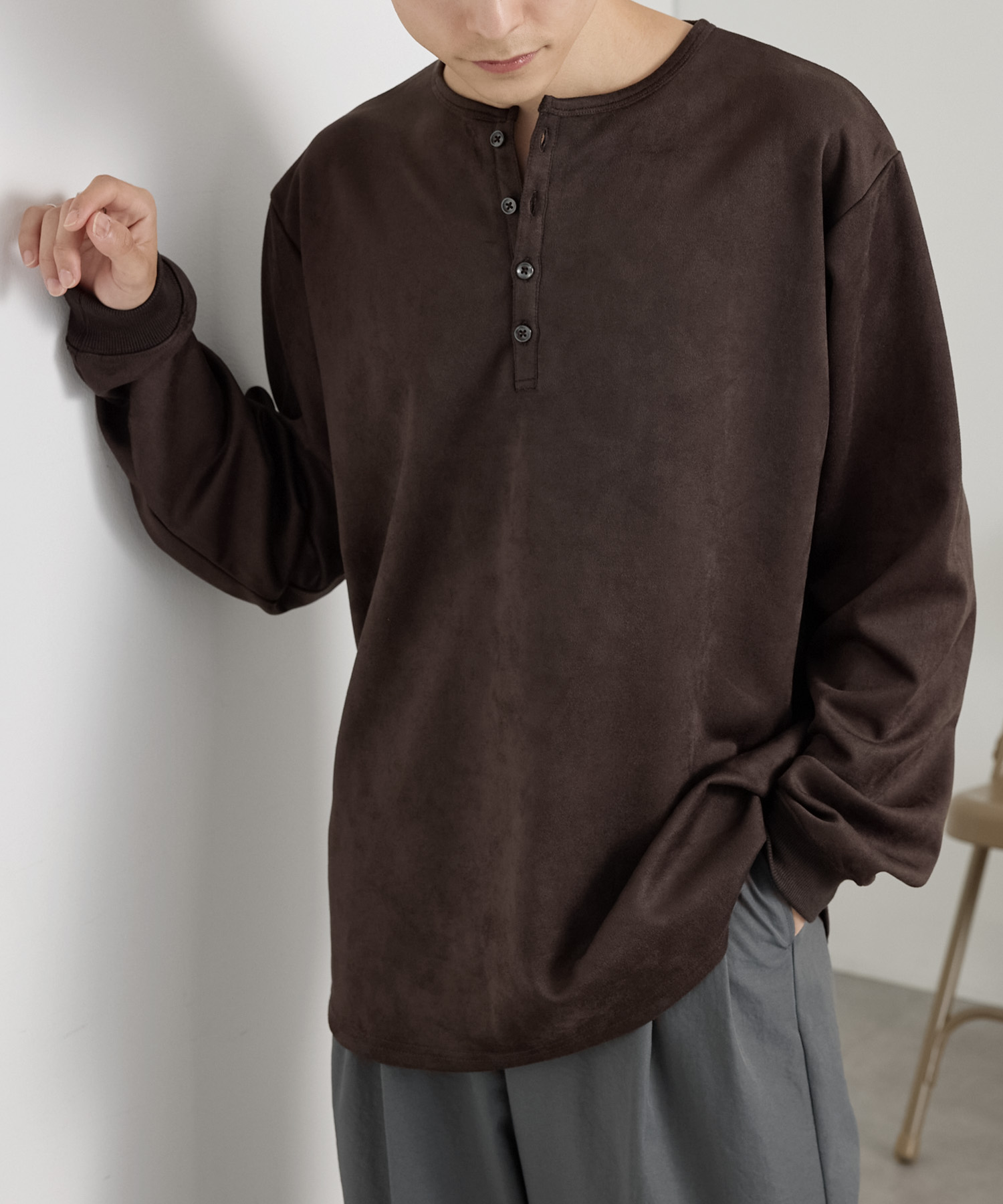 い*ん様 新品正規品【ROUGH&SWELL/L】ダンボールニット長袖カットソー ダンボールニット ラウンドヘム コンパクトフィット ヘンリーネック