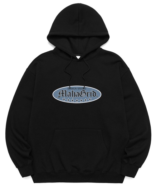 A'GEM/9 × .kom『mahagrid/マハグリッド』GOTHIC OVAL LOGO HOODIE