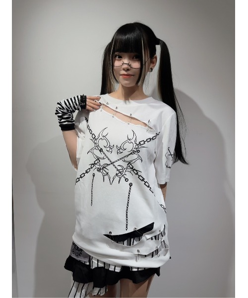 A'GEM/9 × .kom『AOSPACE』安ピン付きチェーンプリントTシャツ アクロ