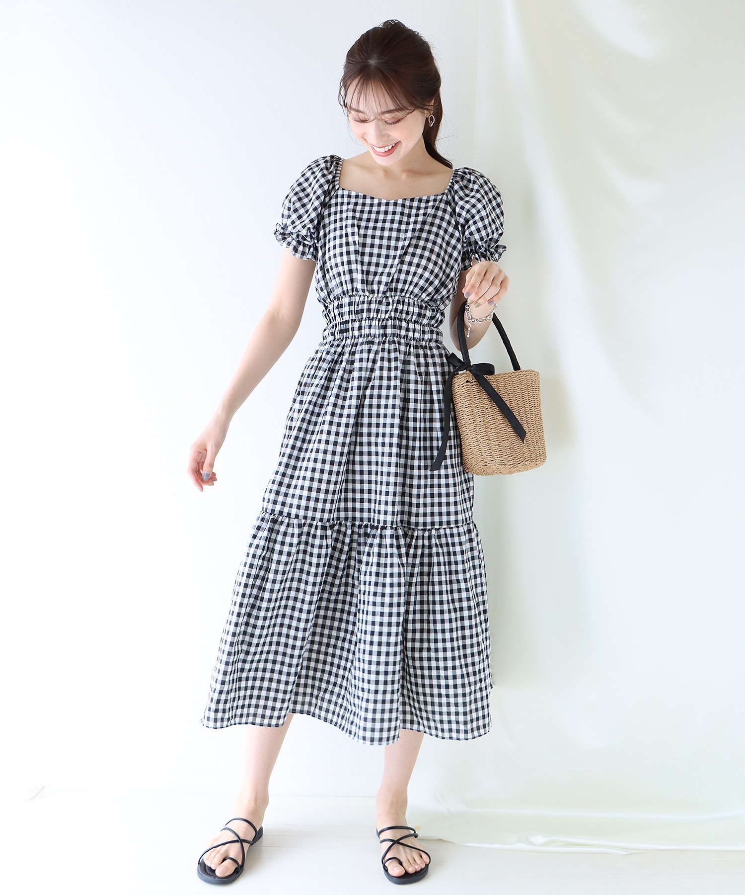 店内限界値引き中 セルフラッピング無料 ギンガムチェック2wayオフショルダーワンピース