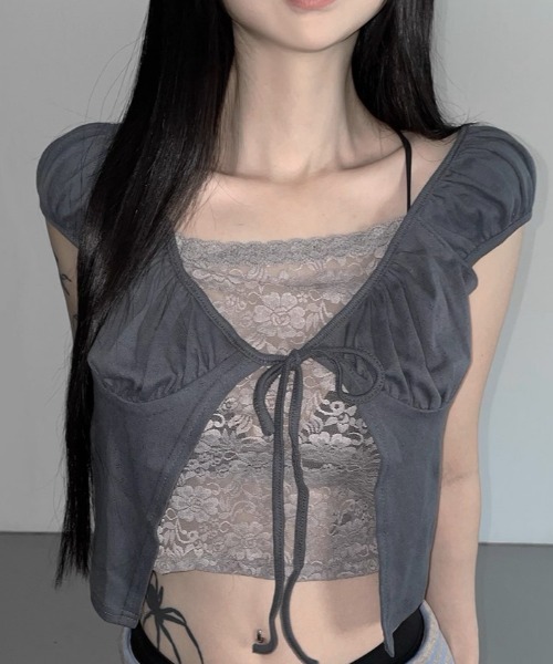 A'GEM/9 × .kom 「.KOM/ドットケーオーエム」 2Pレーストップ レディース A'GEM/9 × .kom 『.KOM/ドットケーオーエム』 2Pレーストップ