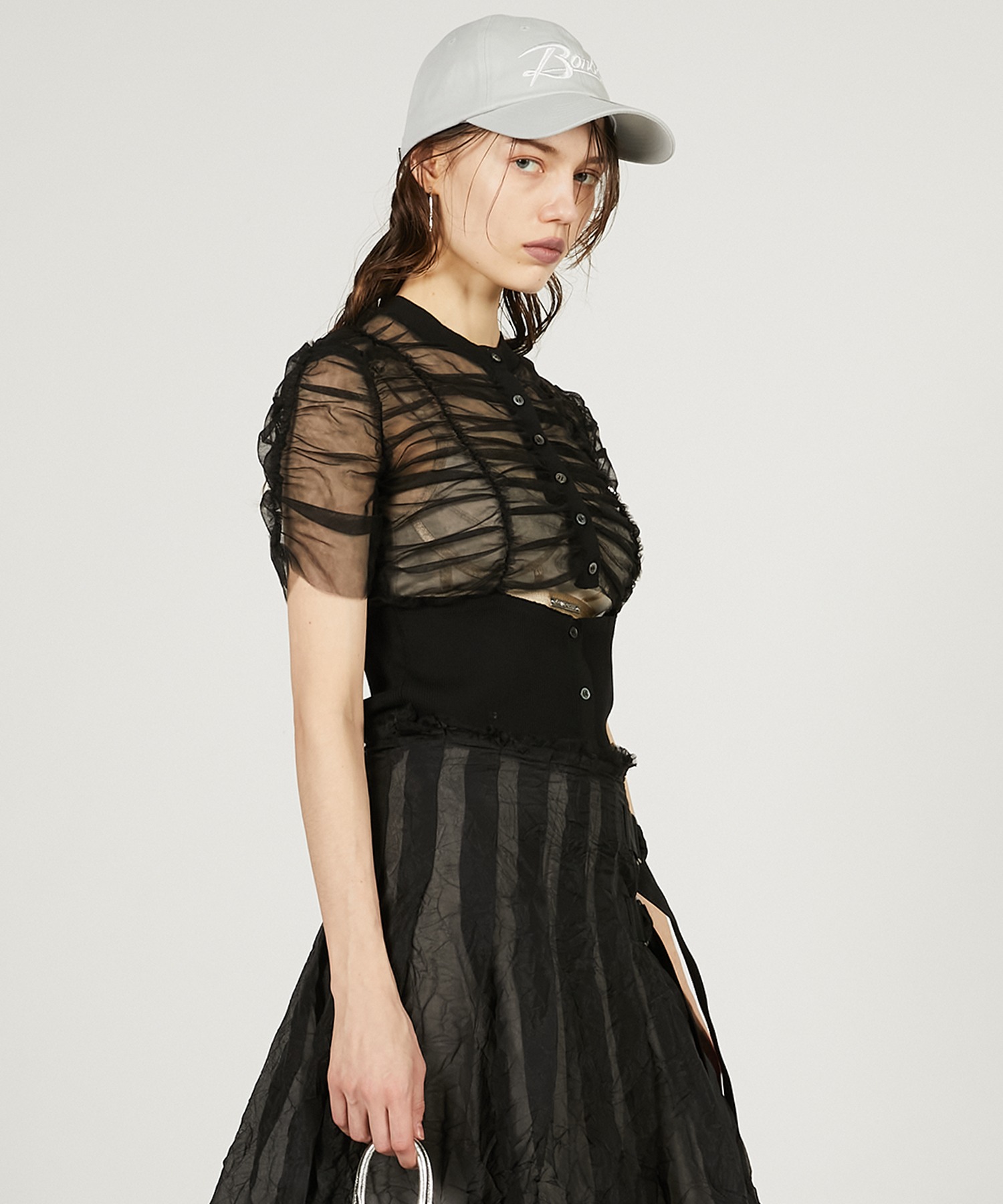 Pre-Order】チュールコンビニットカーディガン / Tulle Combi Knit 