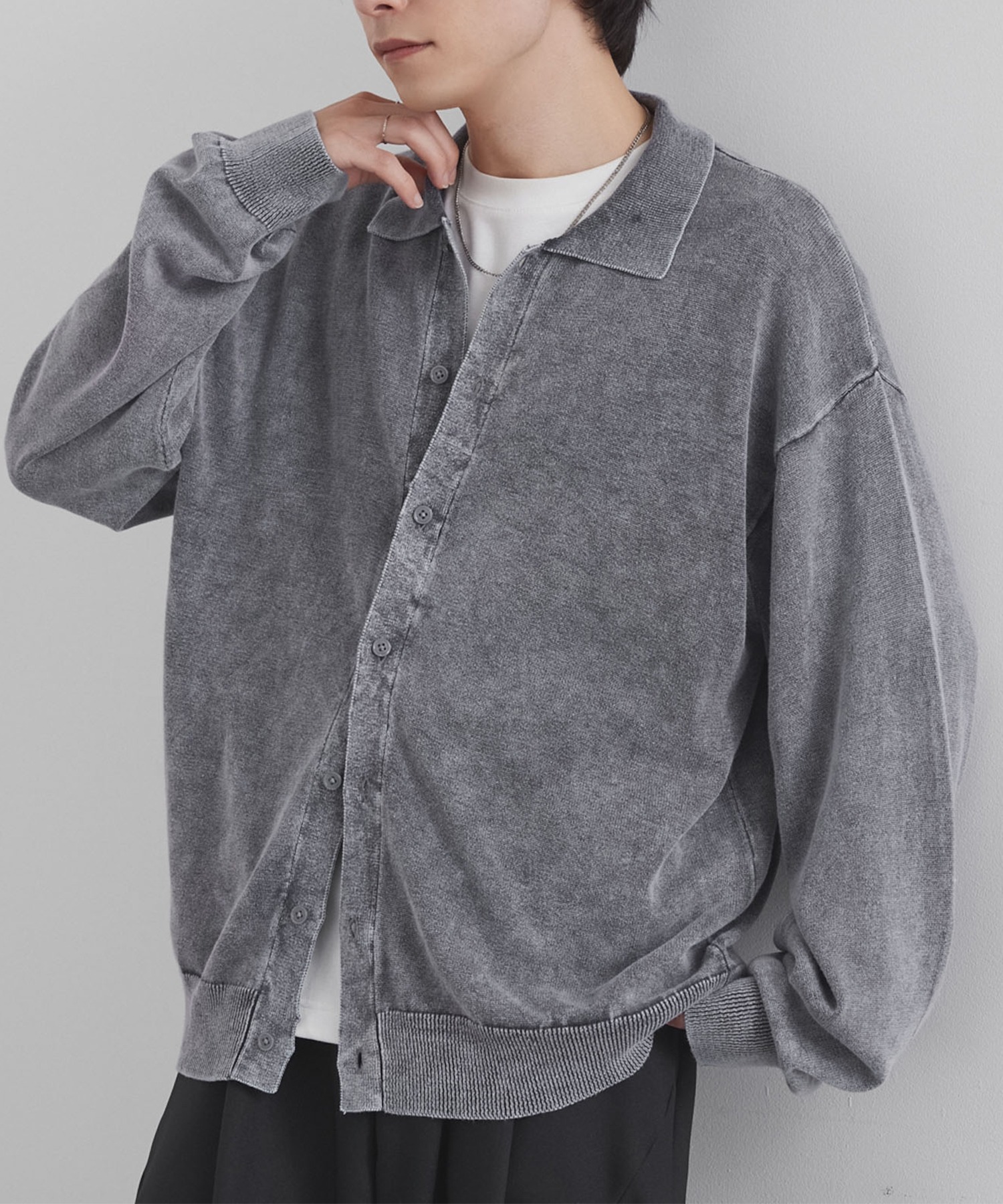 新品未使用タグ付き】DOUBLE LAYERED ニットシャツ グレー MOUSSY