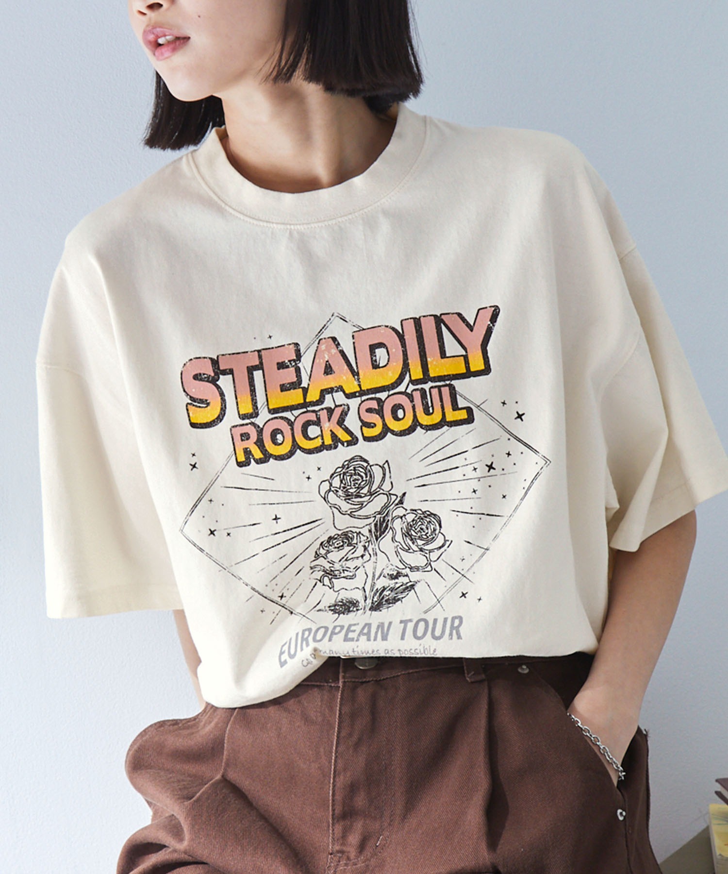 tシャツ USED加工パッチワークTEE レディース セール】USED加工パッチワークTEE（Tシャツ/カットソー