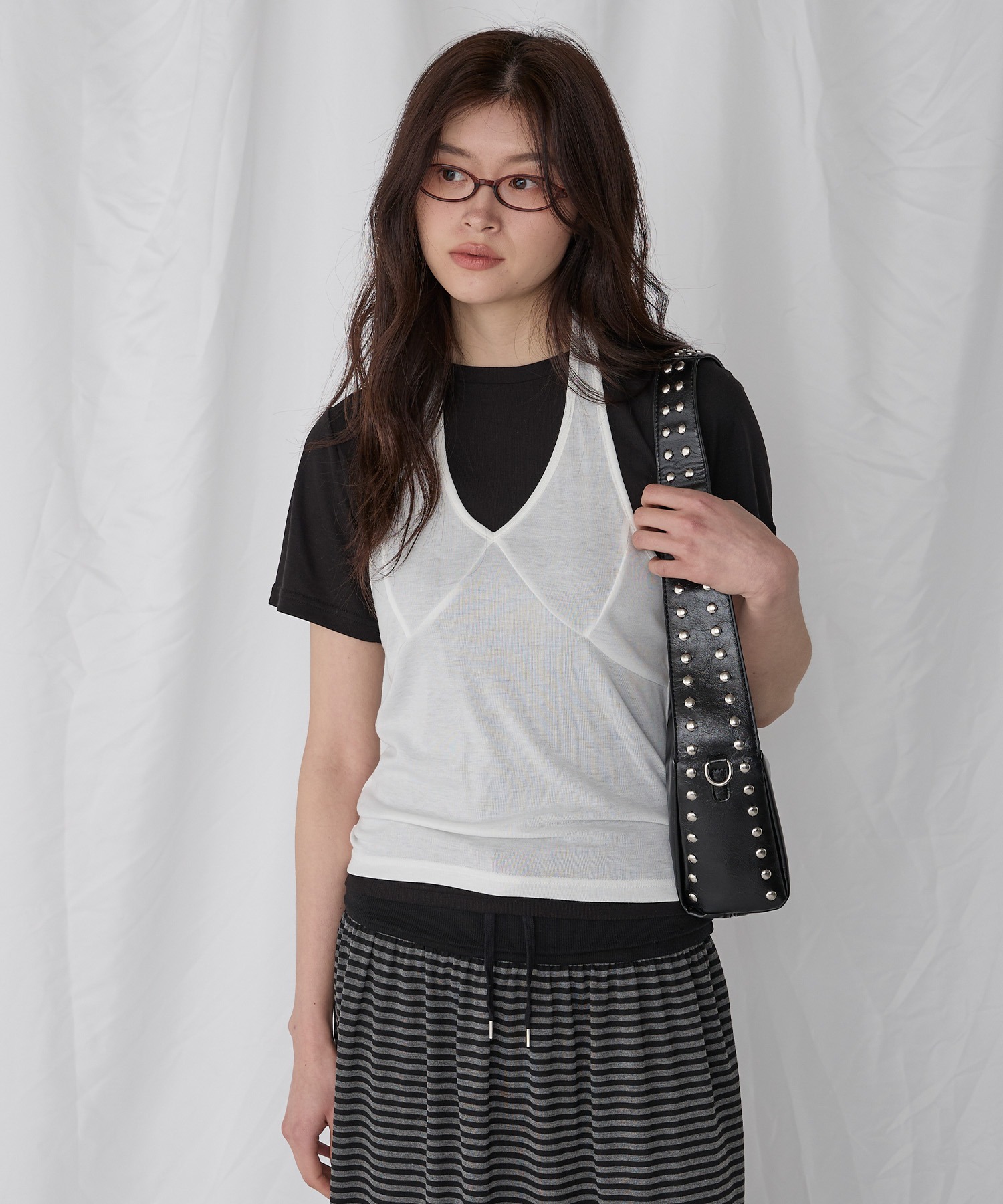 ojos　ホルターネックレイヤードカットソー Unblend】2セット レイヤード シアー ホルターネックタンクトップ
