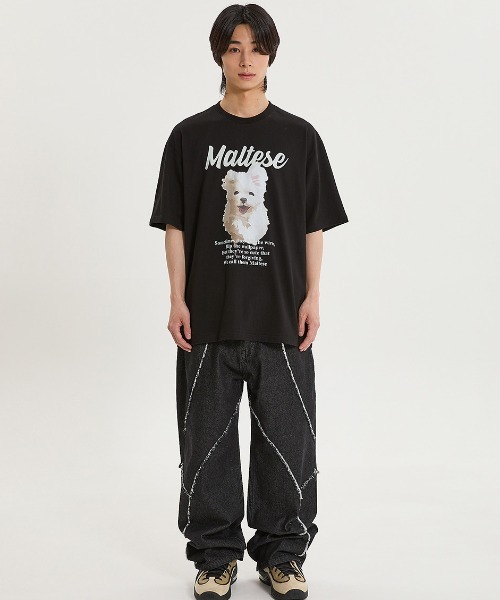 さらに100円引き◆WAI KEI◆Line collar half sleeve knit さらに100円引き◇WAIKEI◇Maltese archive half sleeve tshirt