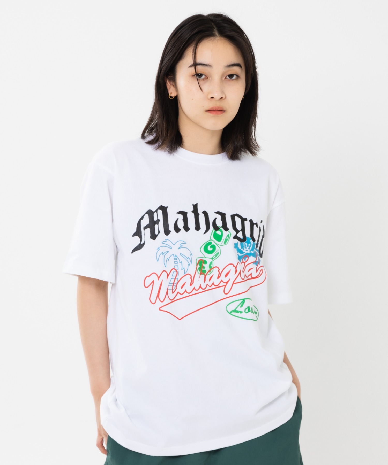 mahagrid マハグリッド 白 半袖 Tシャツ・カットソー XL(LL) mahagrid/マハグリッド』OVERLAP TEE/オーバーラップ 半袖