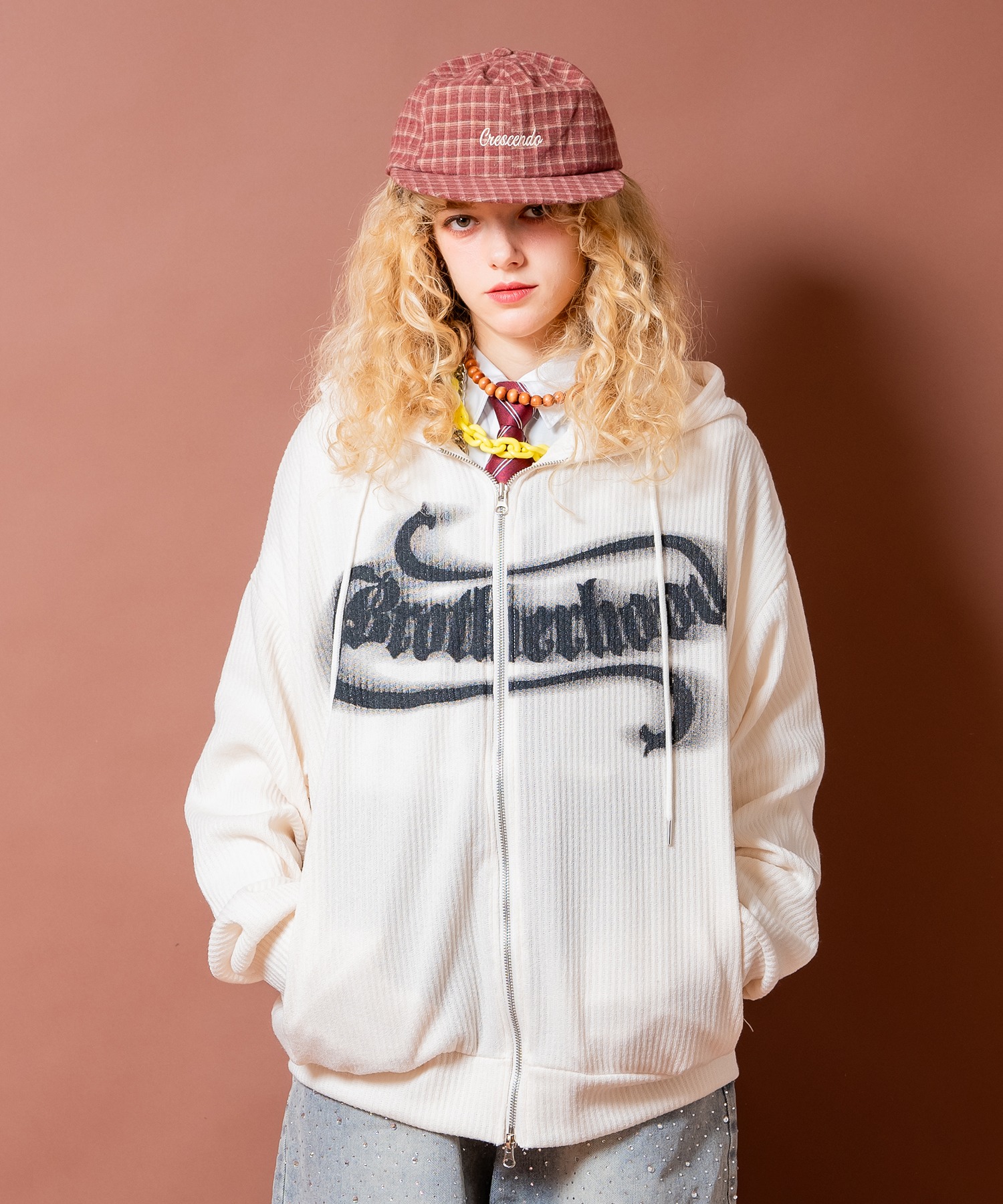 a.p.o.v. — Big Logo Spleeprefix print rib knit oversize zip-up parka (модель с большим логотипом)