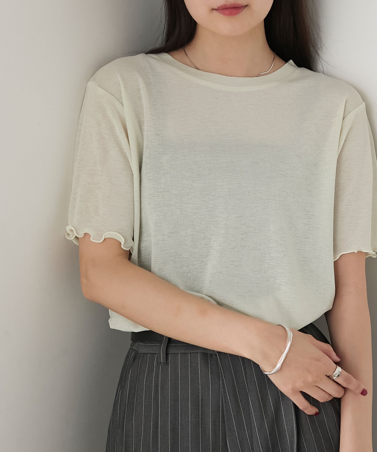 カットソー(半袖/袖なし) stripe sheer tops 異素材トップス レディース トップス 半袖 ゼブラ柄 無地 送料無料