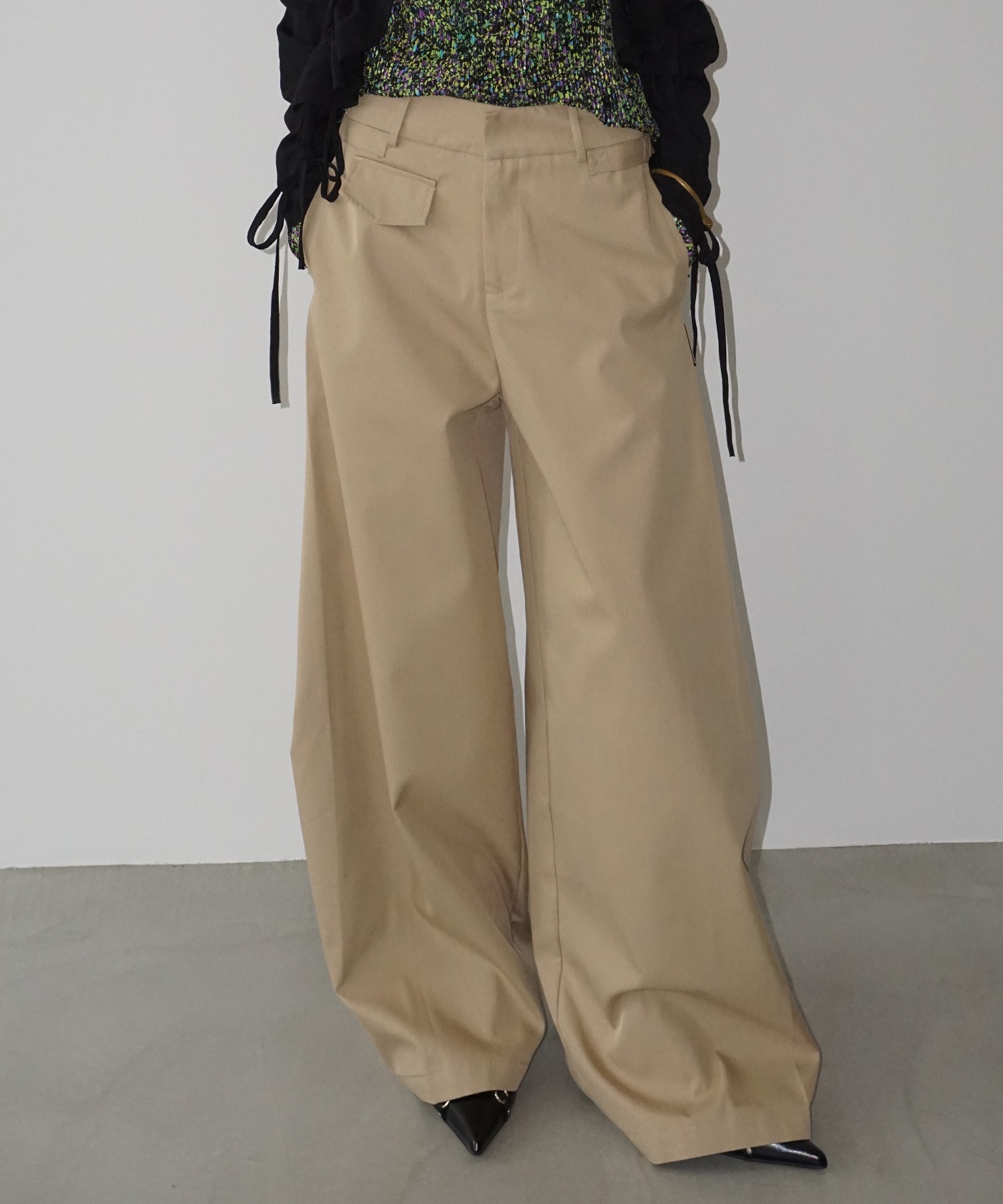 サイドプリーツ ワイドパンツ chw25a068-ファッション通販サイト