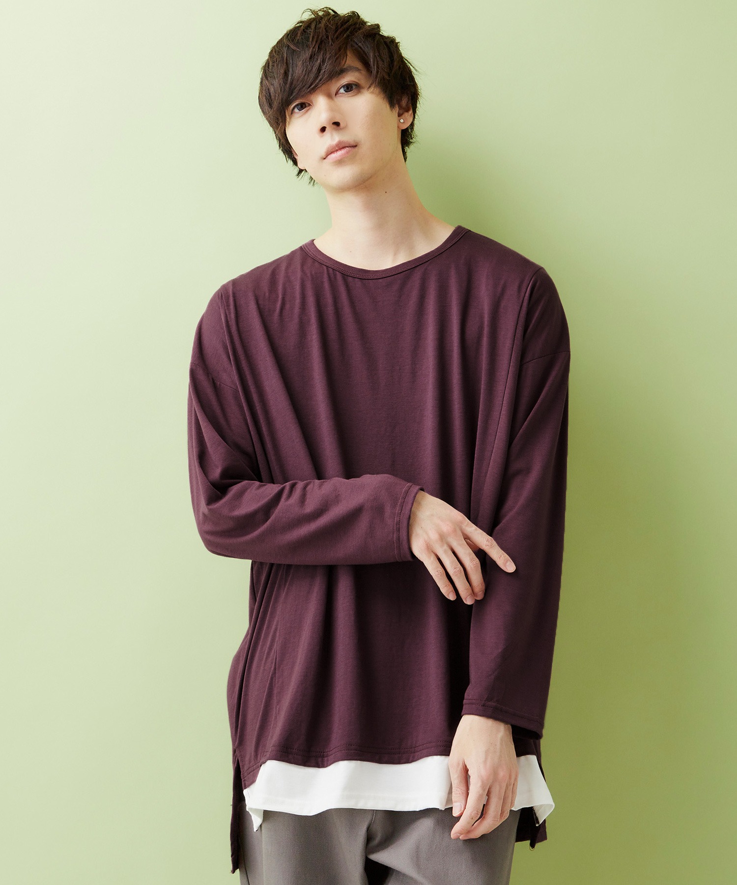 ワイドシルエット裾フェイクレイヤードヘムラインロング丈カットソー Mono Mart Mono Mart Mono Mart モノマート 公式オンラインストア