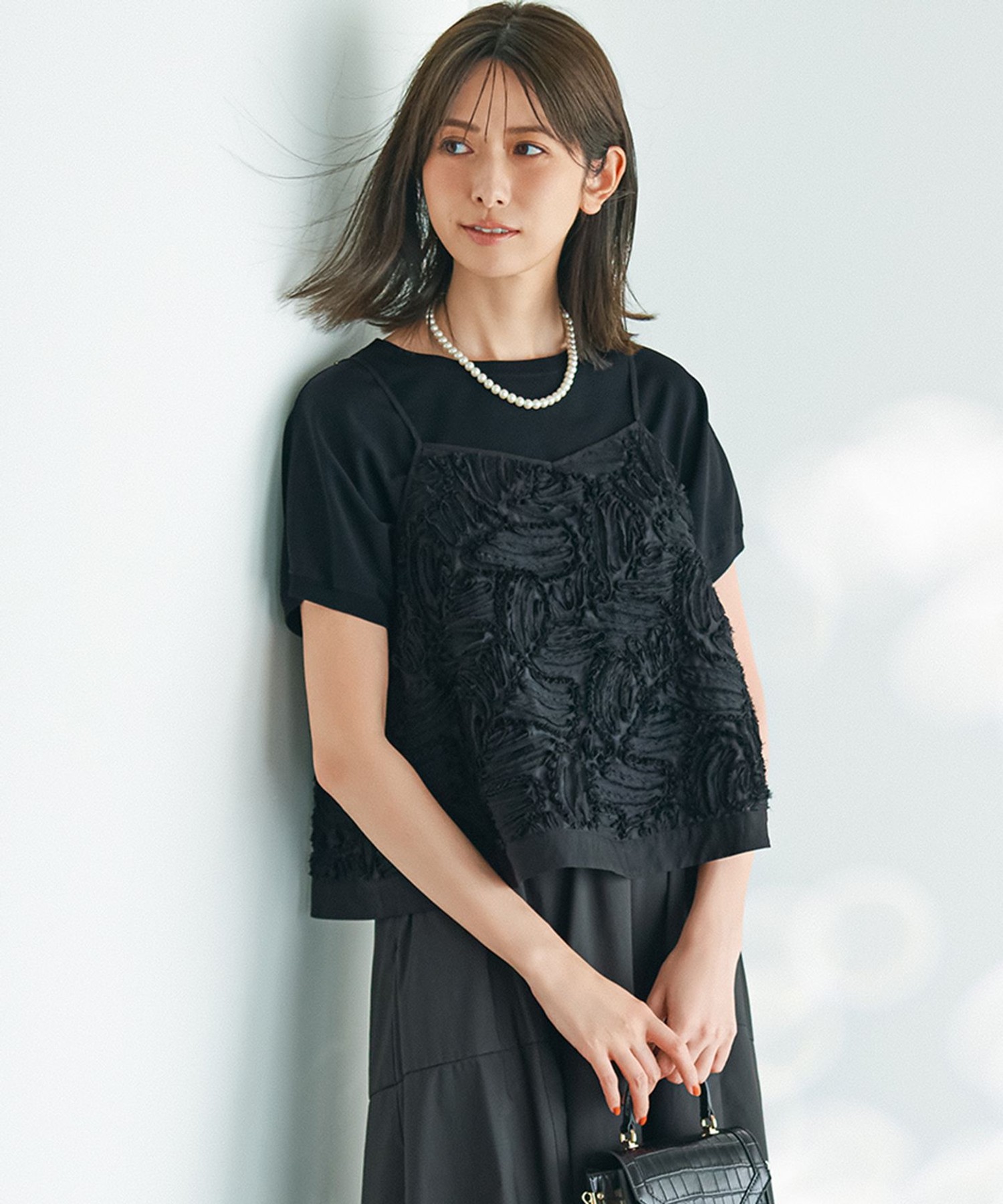 【洗える】リボンエンブロイダリー キャミソール