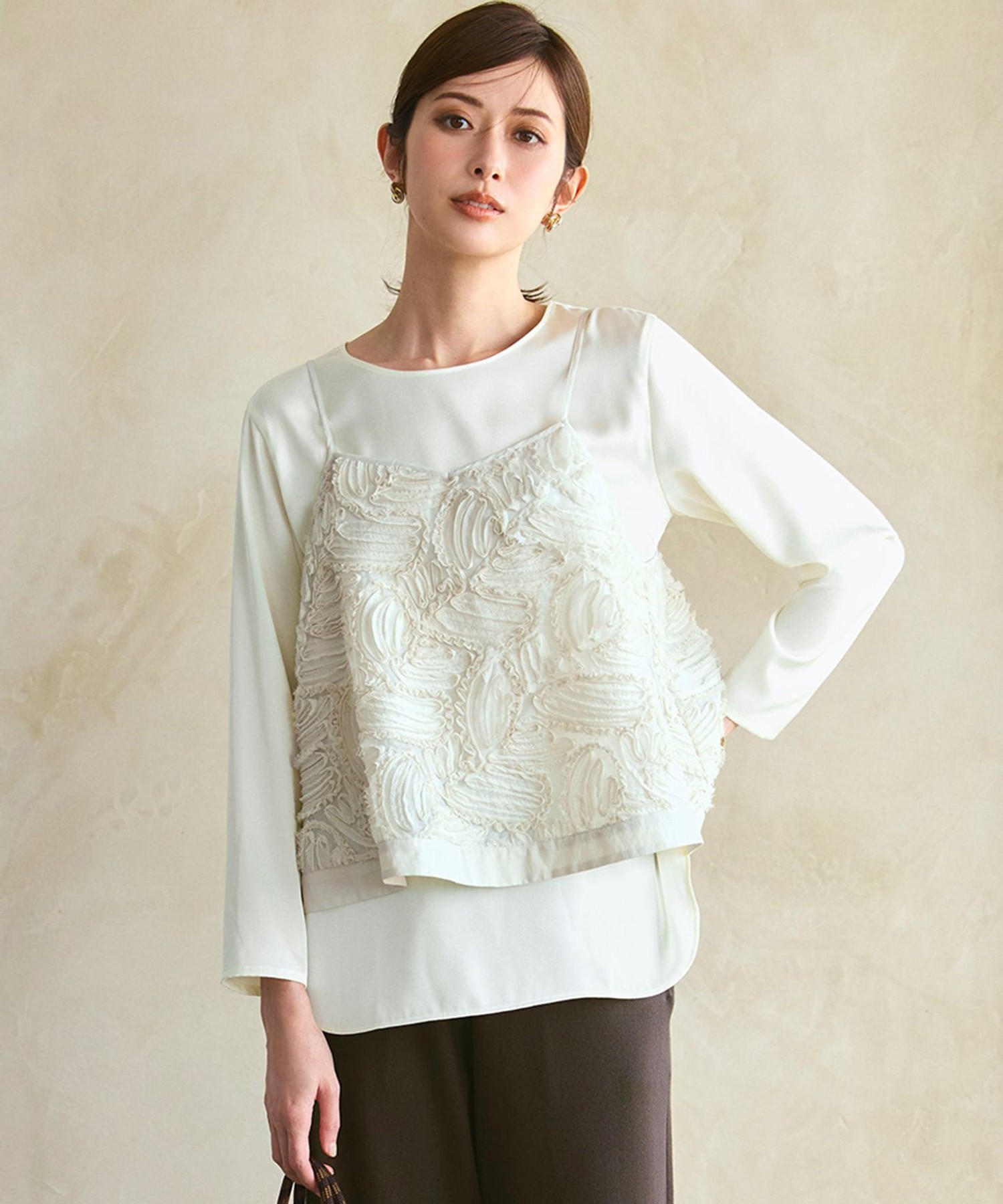 【洗える】リボンエンブロイダリー キャミソール