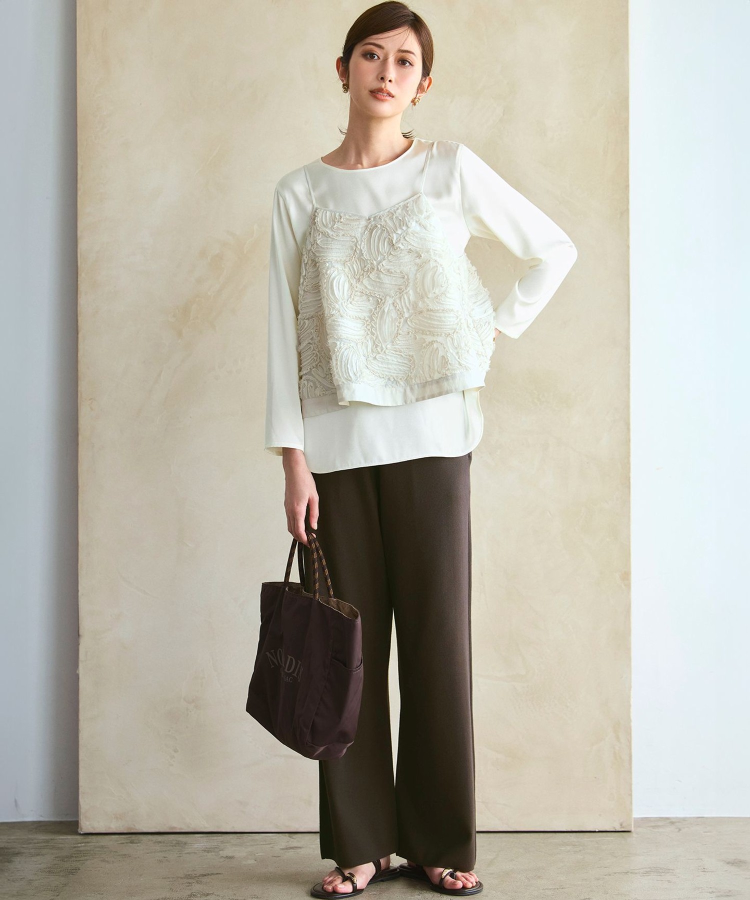 【洗える】リボンエンブロイダリー キャミソール