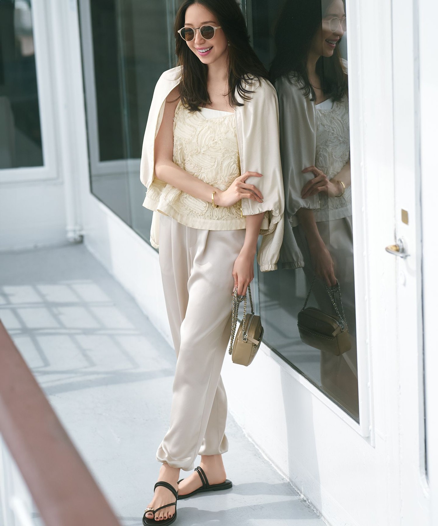 【洗える】リボンエンブロイダリー キャミソール