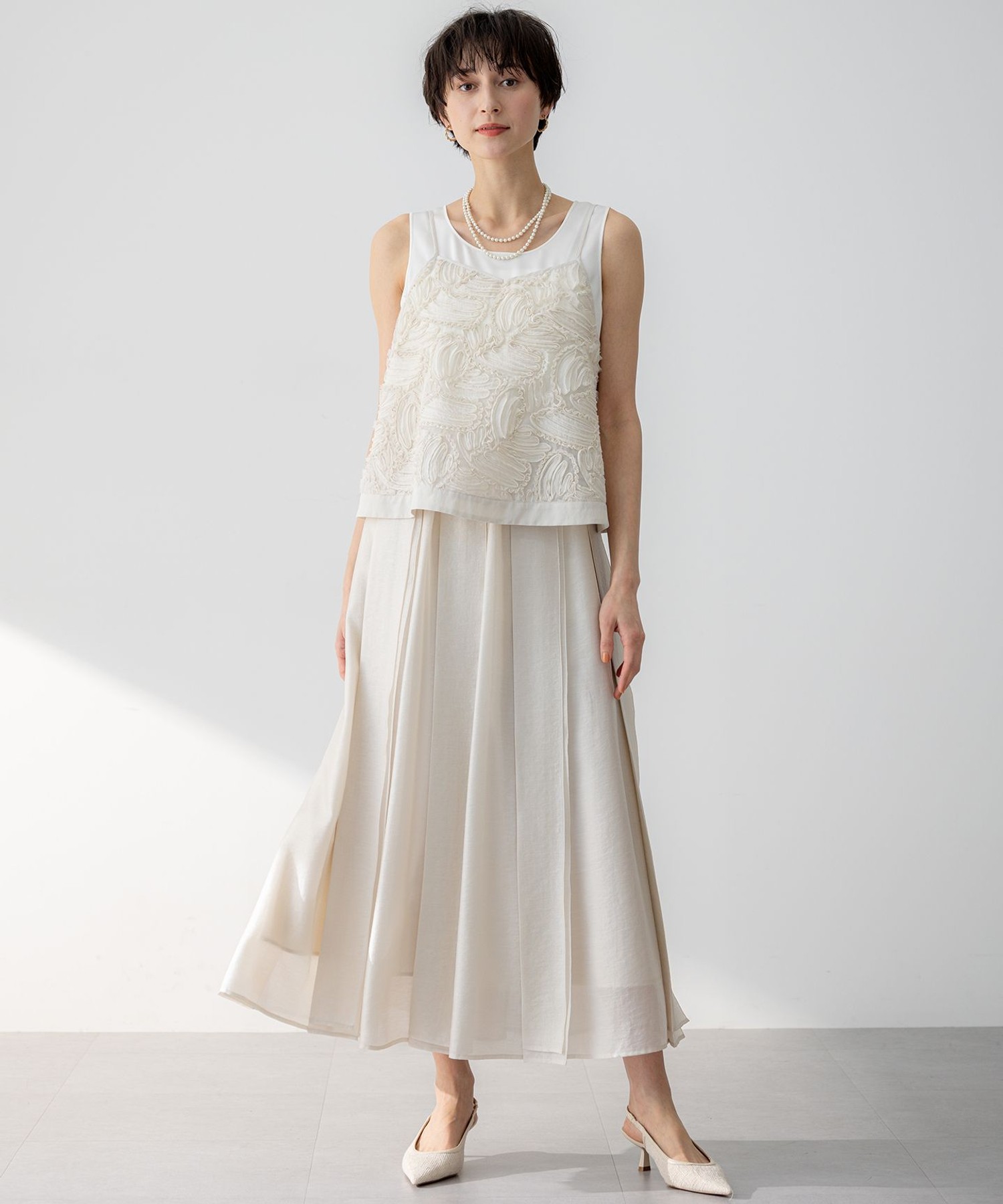 【洗える】リボンエンブロイダリー キャミソール