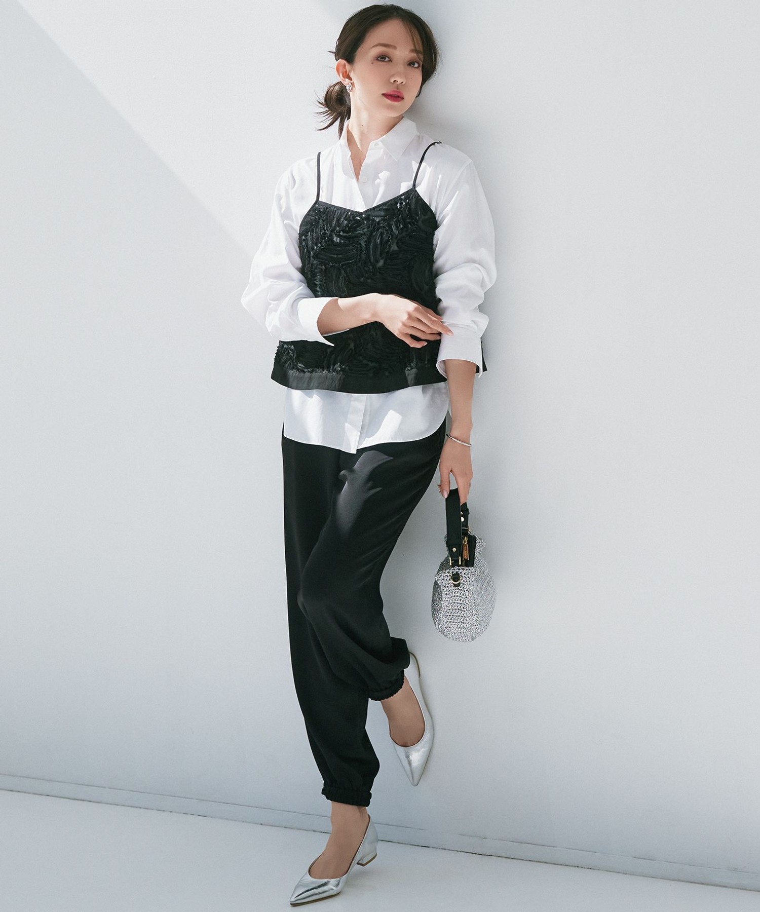 【洗える】リボンエンブロイダリー キャミソール