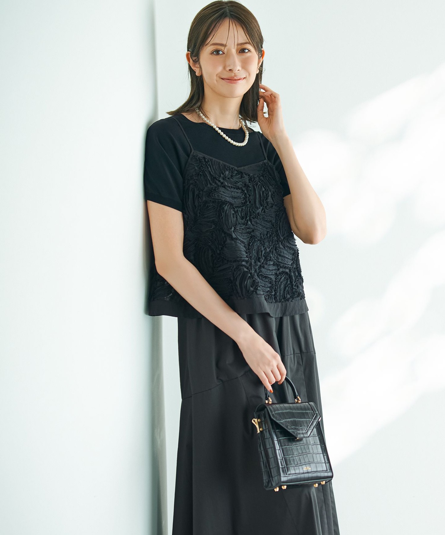 【洗える】リボンエンブロイダリー キャミソール