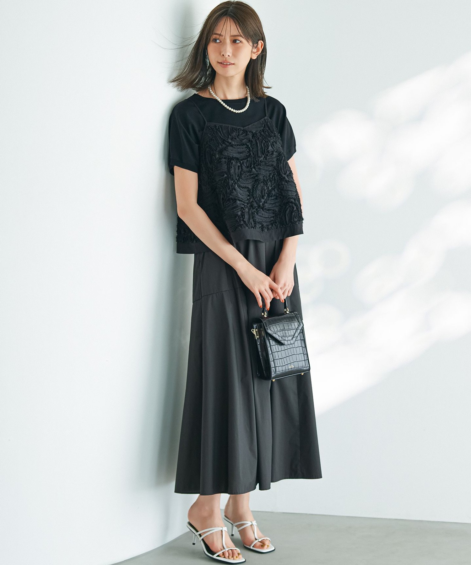 【洗える】リボンエンブロイダリー キャミソール