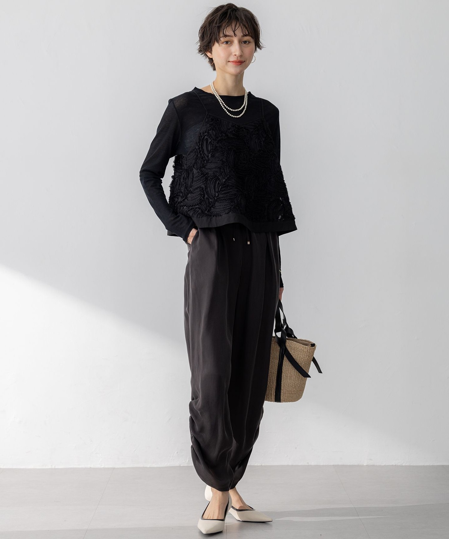 【洗える】リボンエンブロイダリー キャミソール