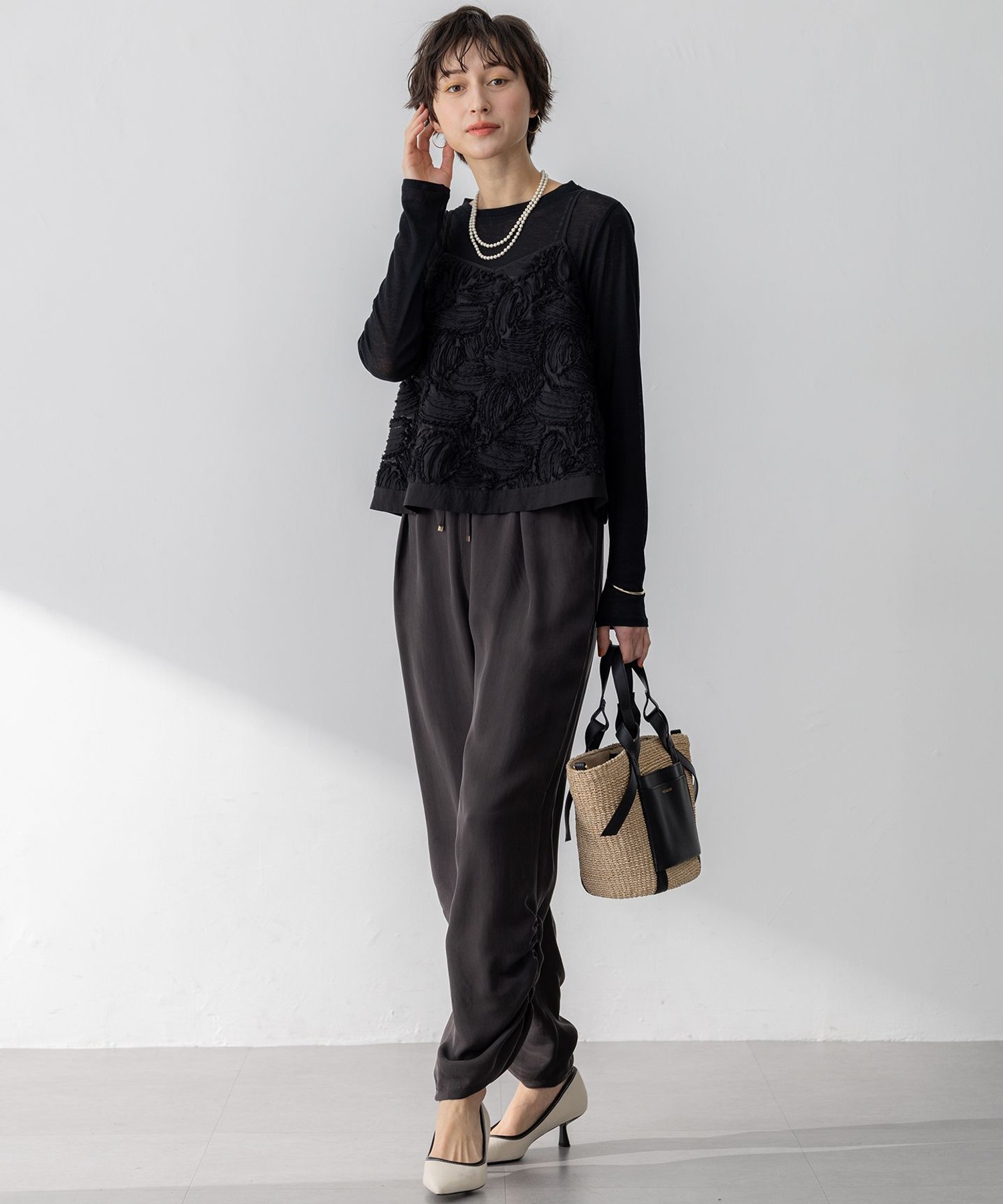 【洗える】リボンエンブロイダリー キャミソール