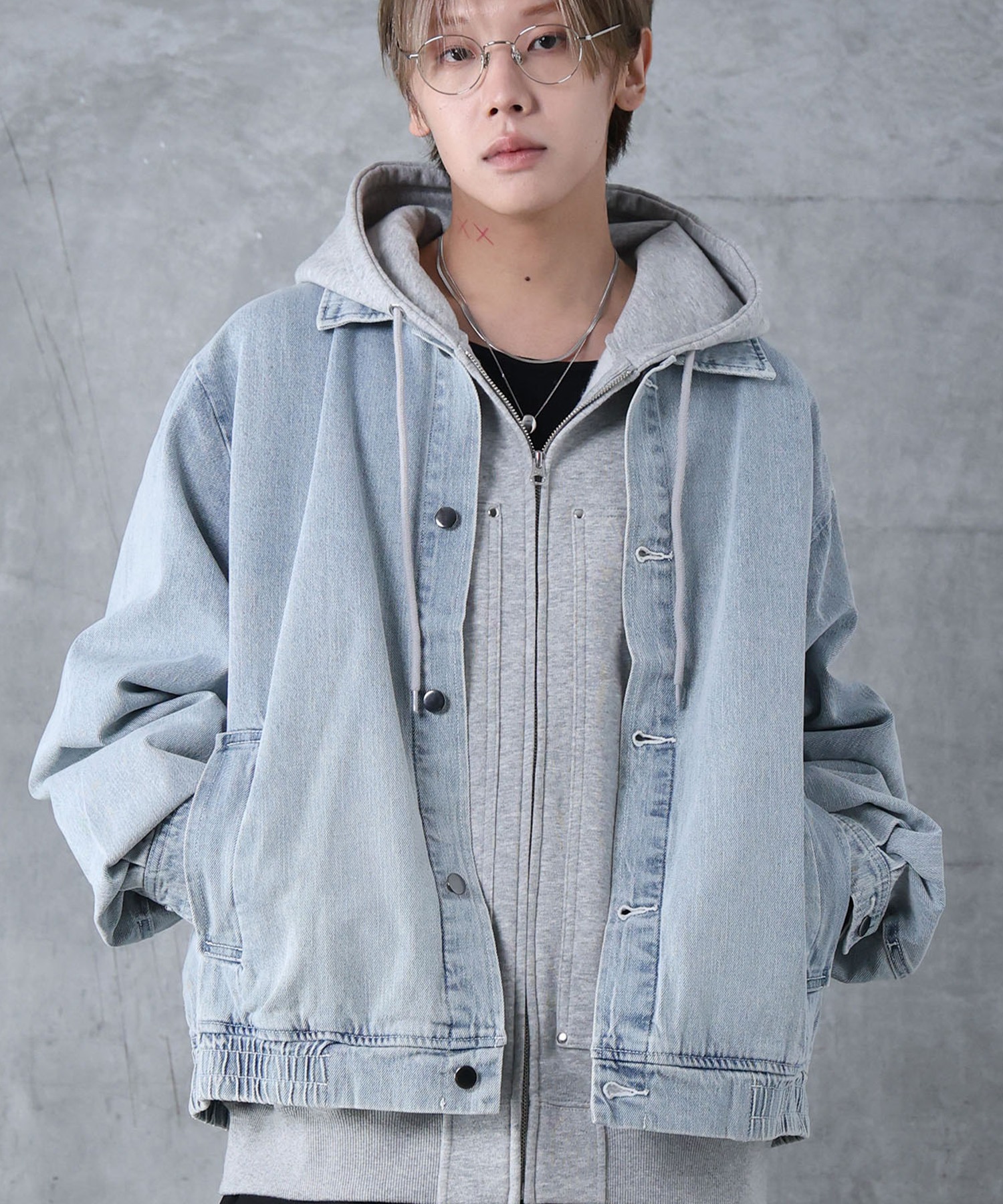 25SS【新色追加】ビッグシルエット ヴィンテージライク ケミカルウォッシュ加工 グラデーション デニムブルゾン / Gジャン デニムジャケット【Confirm】