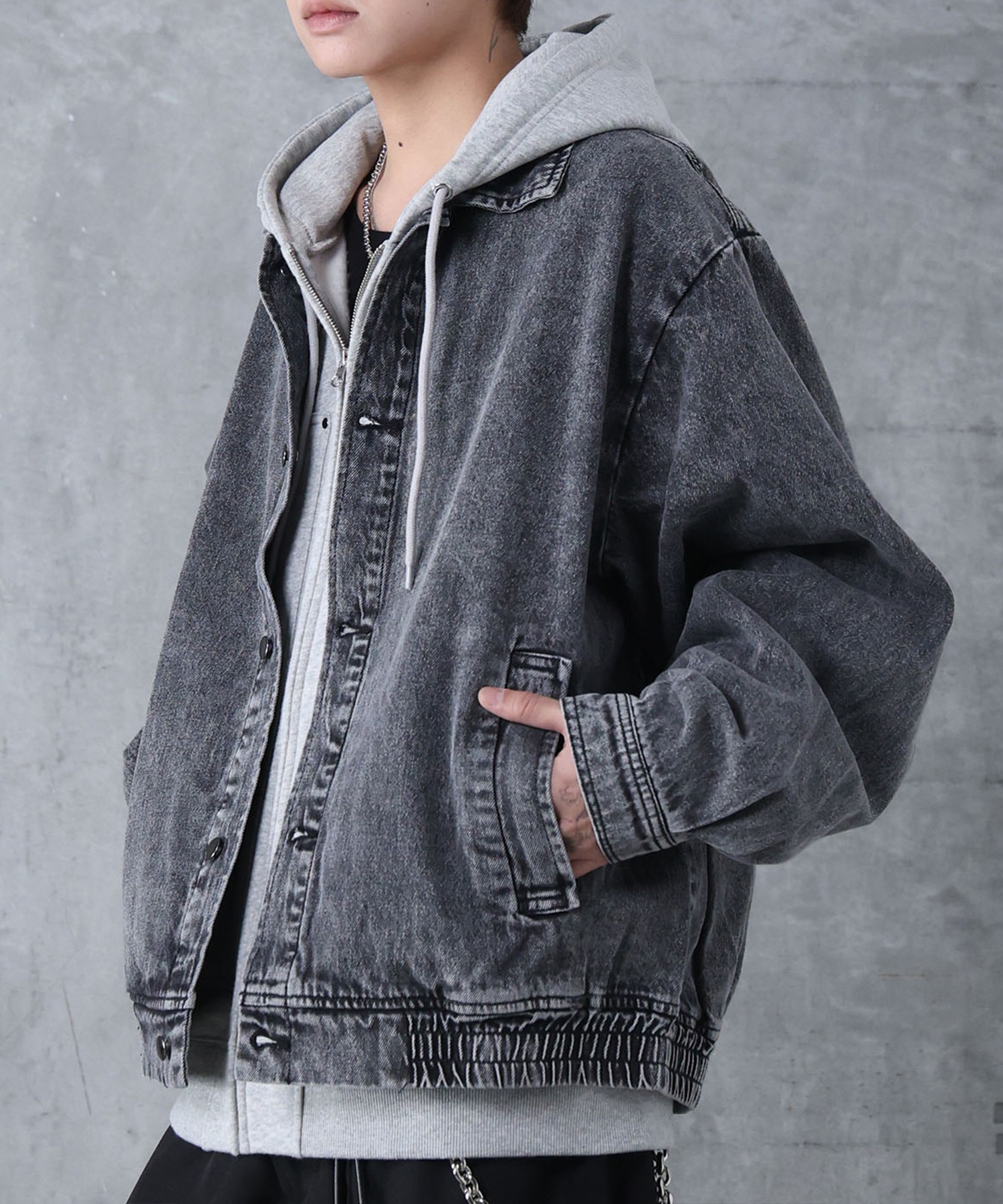 25SS【新色追加】ビッグシルエット ヴィンテージライク ケミカルウォッシュ加工 グラデーション デニムブルゾン / Gジャン デニムジャケット【Confirm】