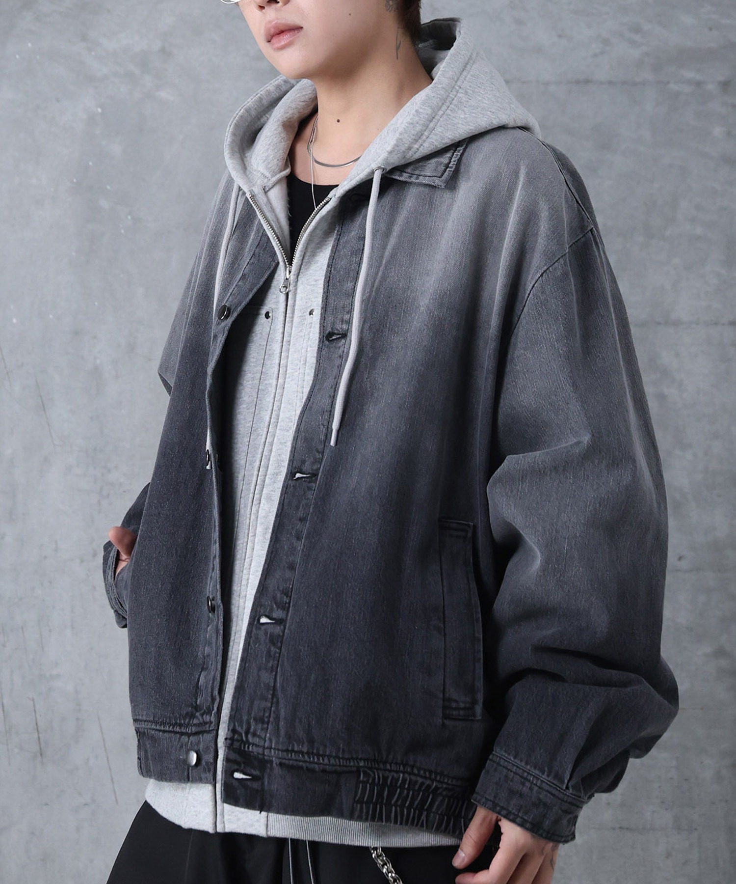 25SS【新色追加】ビッグシルエット ヴィンテージライク ケミカルウォッシュ加工 グラデーション デニムブルゾン / Gジャン デニムジャケット【Confirm】