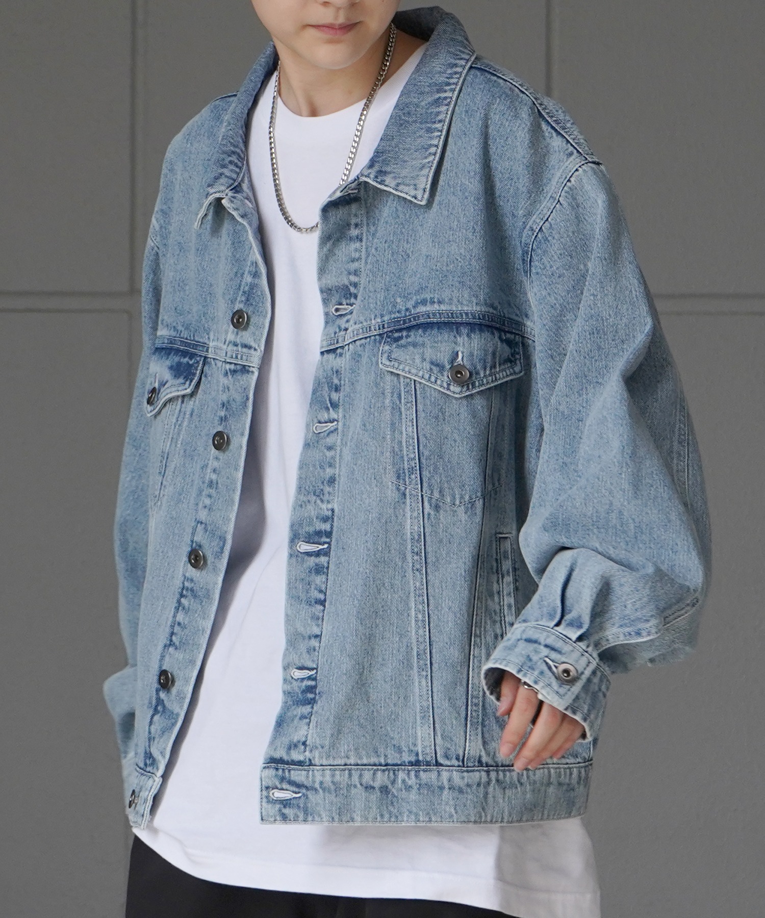 25SS【新色追加】ビッグシルエット ヴィンテージライク ケミカルウォッシュ加工 グラデーション デニムブルゾン / Gジャン デニムジャケット【Confirm】