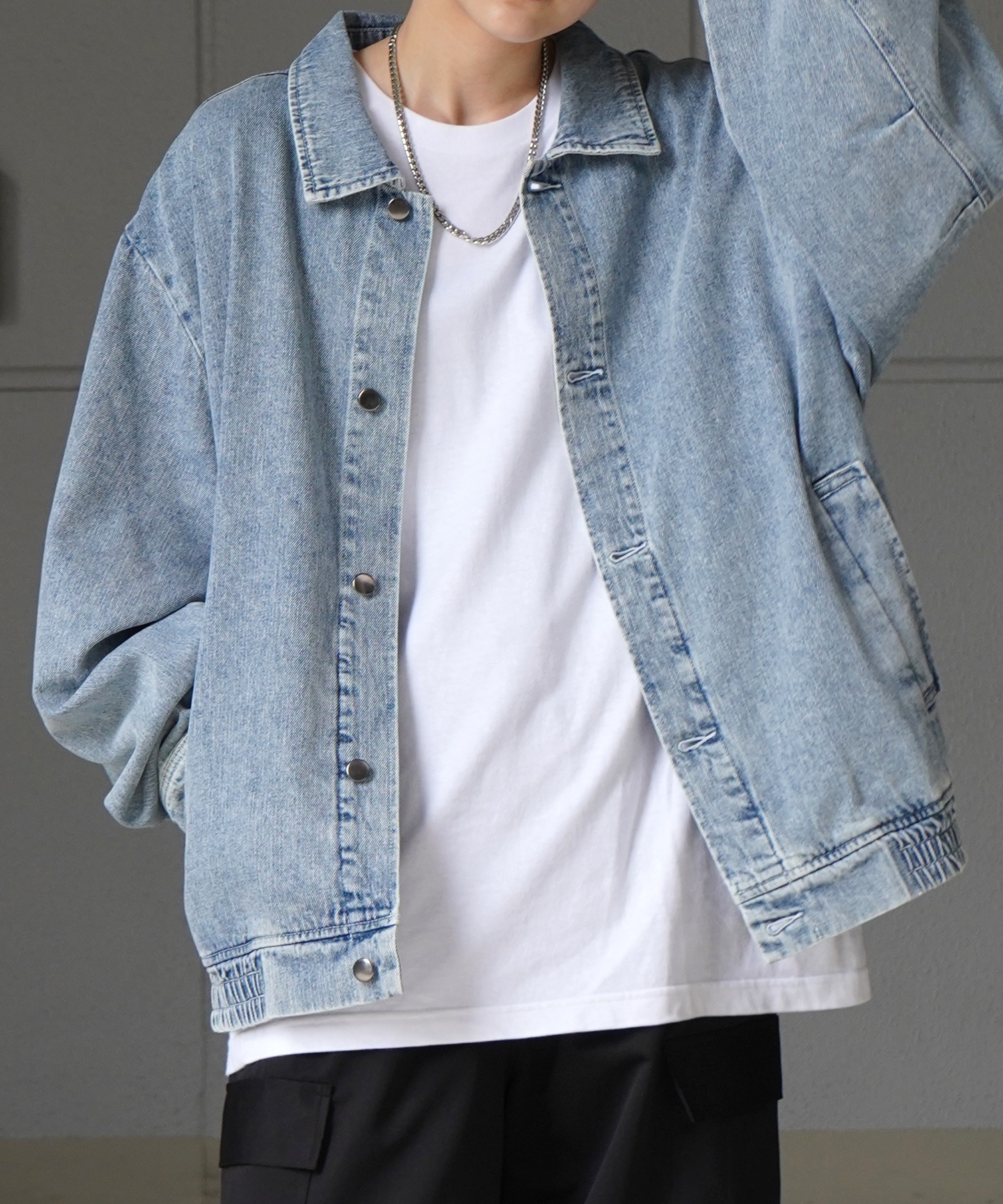 25SS【新色追加】ビッグシルエット ヴィンテージライク ケミカルウォッシュ加工 グラデーション デニムブルゾン / Gジャン デニムジャケット【Confirm】